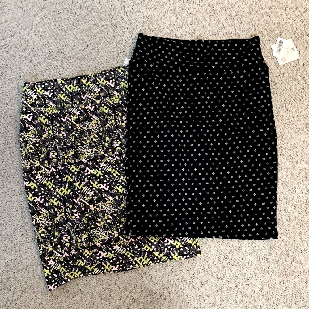 Lularoe Cassie Stretchy Pencil Skirts - (2) Black dot and Digital Camo both XL